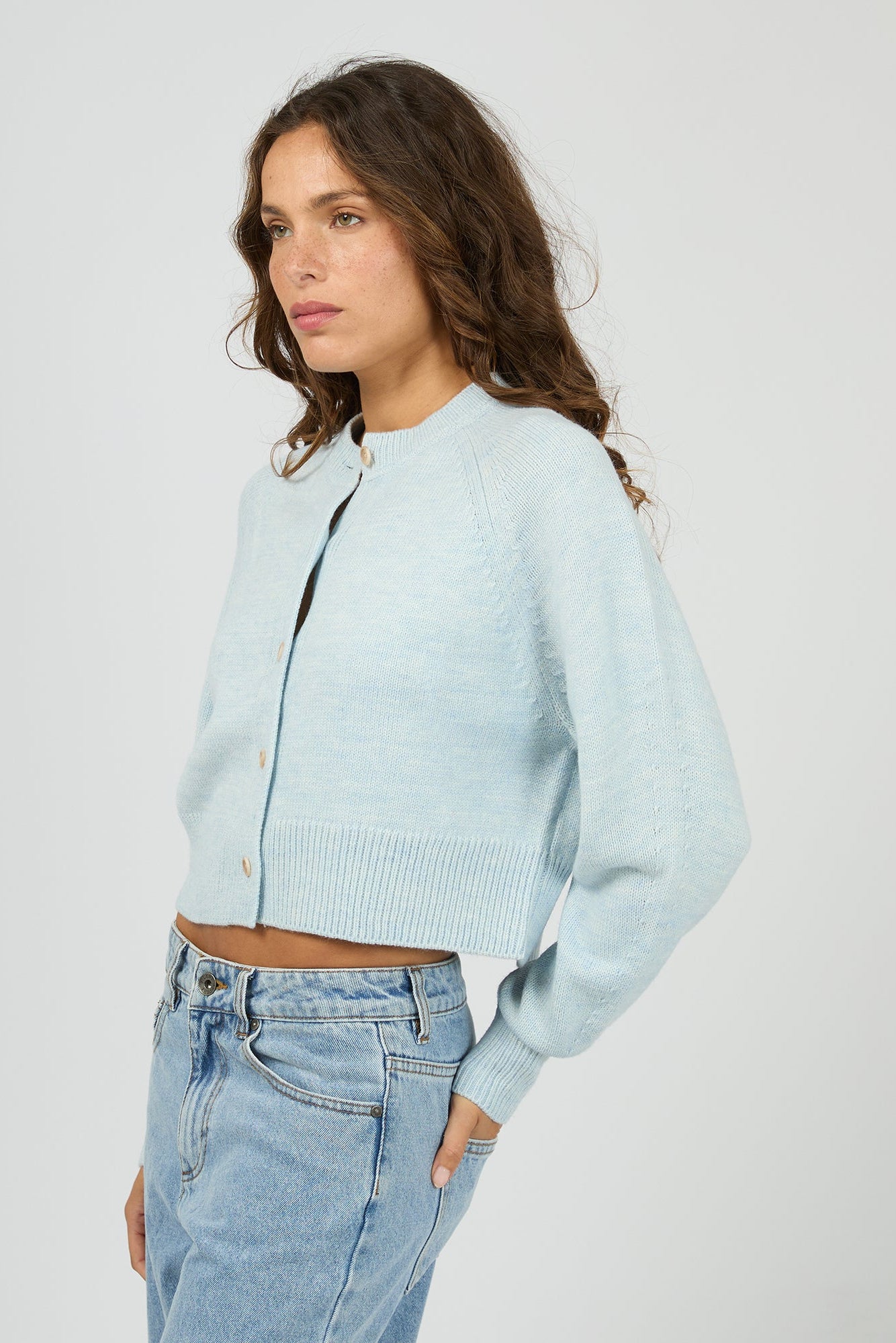 SILENT THEORY LOTUS KNIT CARDIGAN - LIGHT BLUE - THE VOGUE STORE