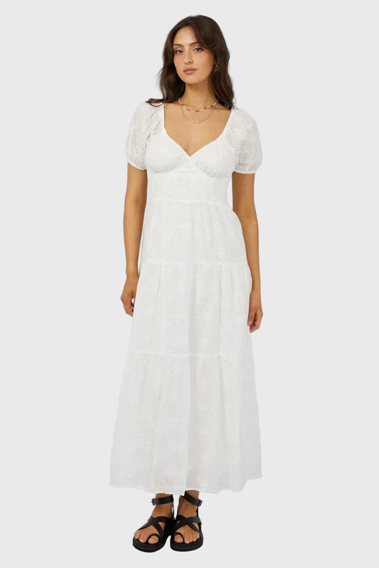 ALL ABOUT EVE SUTTON BRODERIE MAXI DRESS - VINTAGE WHITE - THE VOGUE STORE