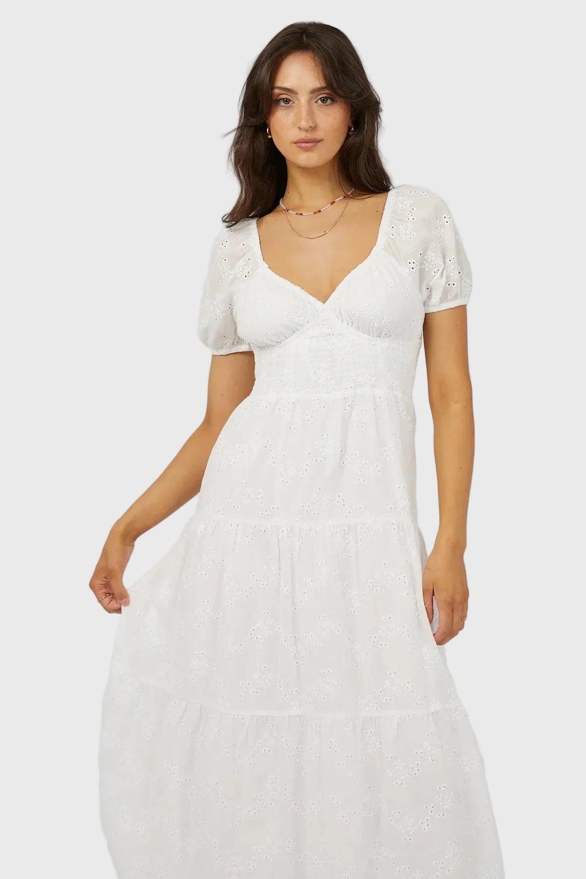 ALL ABOUT EVE SUTTON BRODERIE MAXI DRESS - VINTAGE WHITE - THE VOGUE STORE