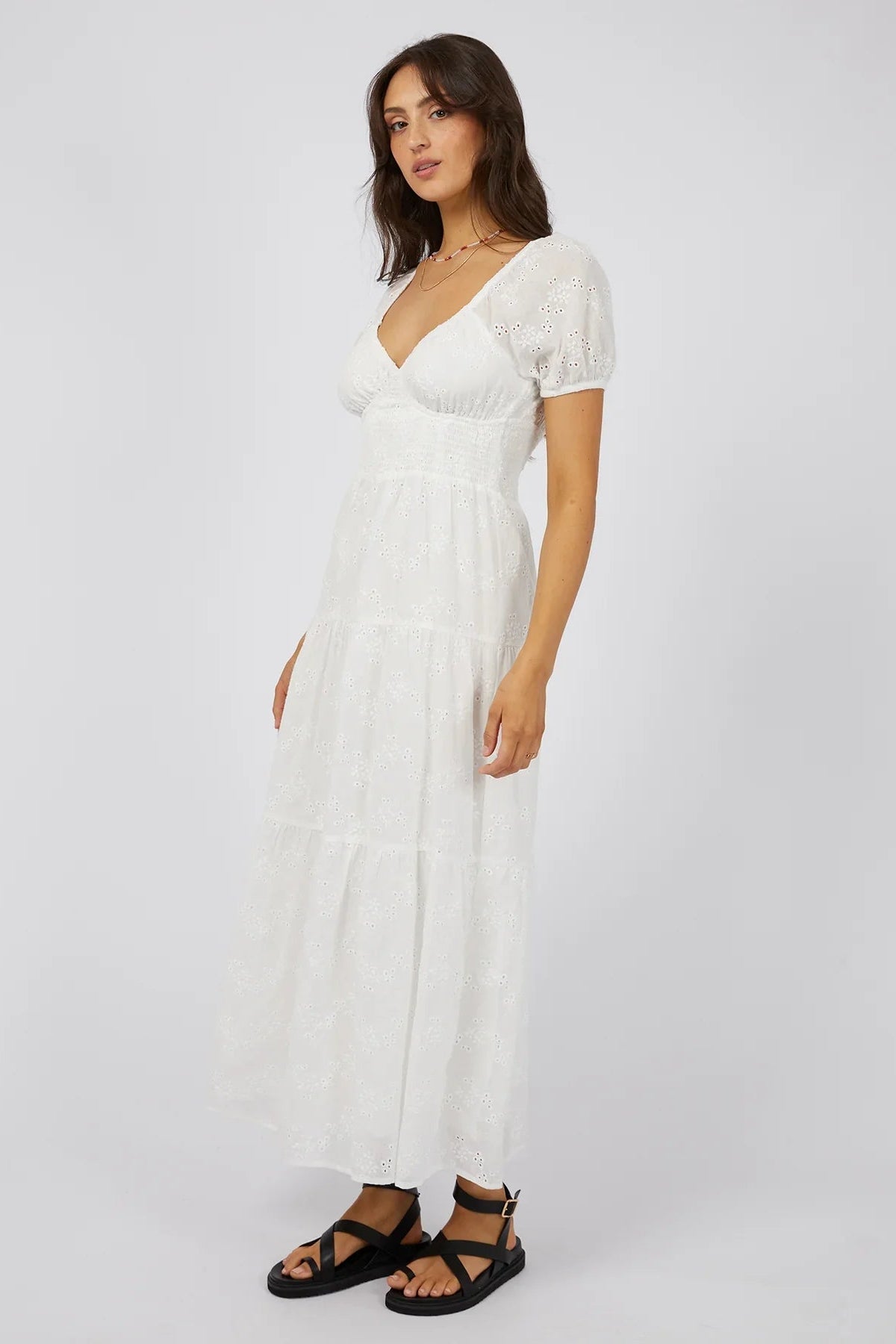ALL ABOUT EVE SUTTON BRODERIE MAXI DRESS - VINTAGE WHITE - THE VOGUE STORE