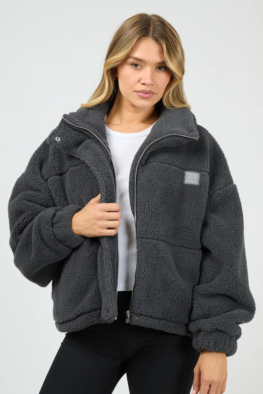 ALL ABOUT EVE COSY CLUB TEDDY JACKET - CHARCOAL - THE VOGUE STORE