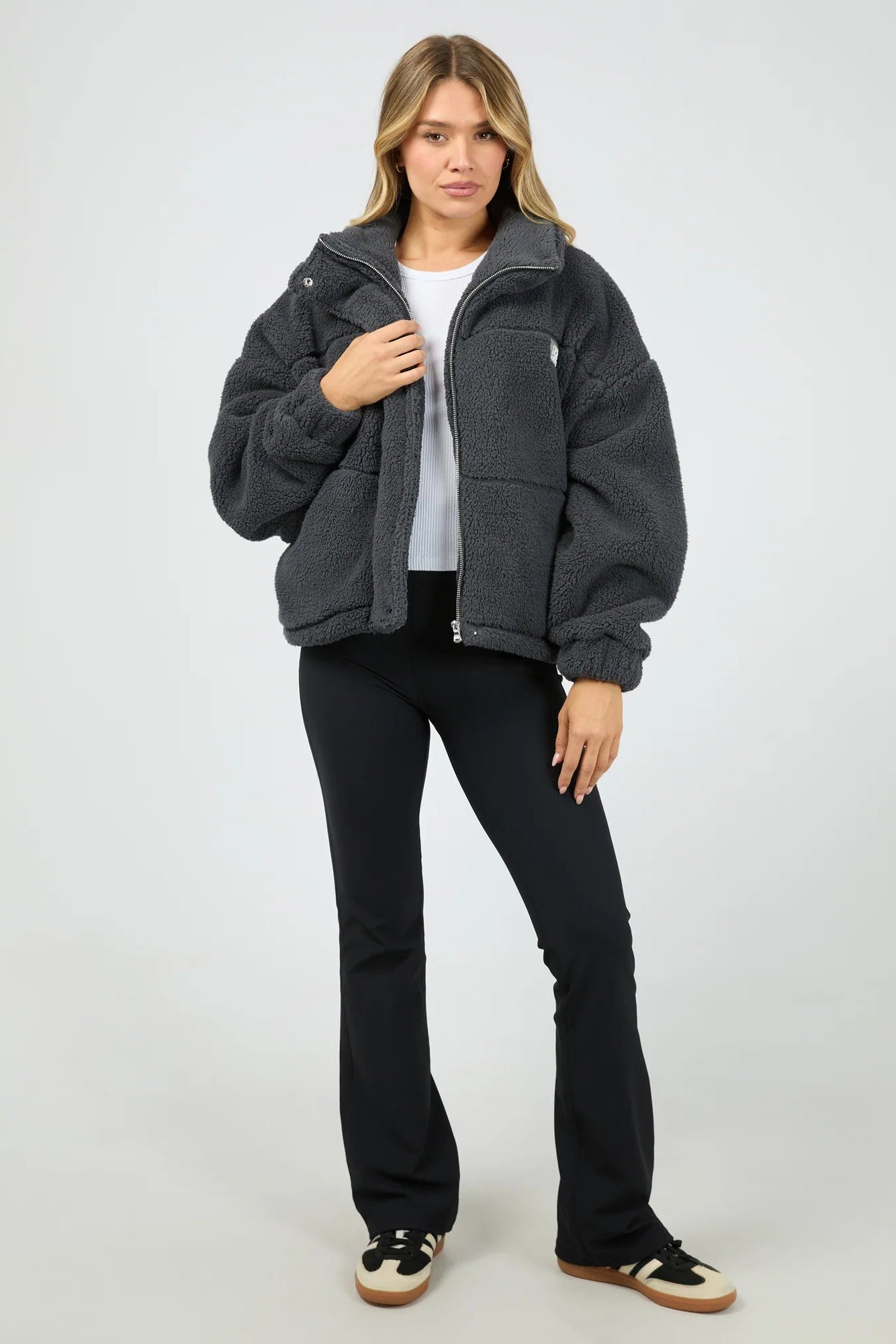 ALL ABOUT EVE COSY CLUB TEDDY JACKET - CHARCOAL - THE VOGUE STORE