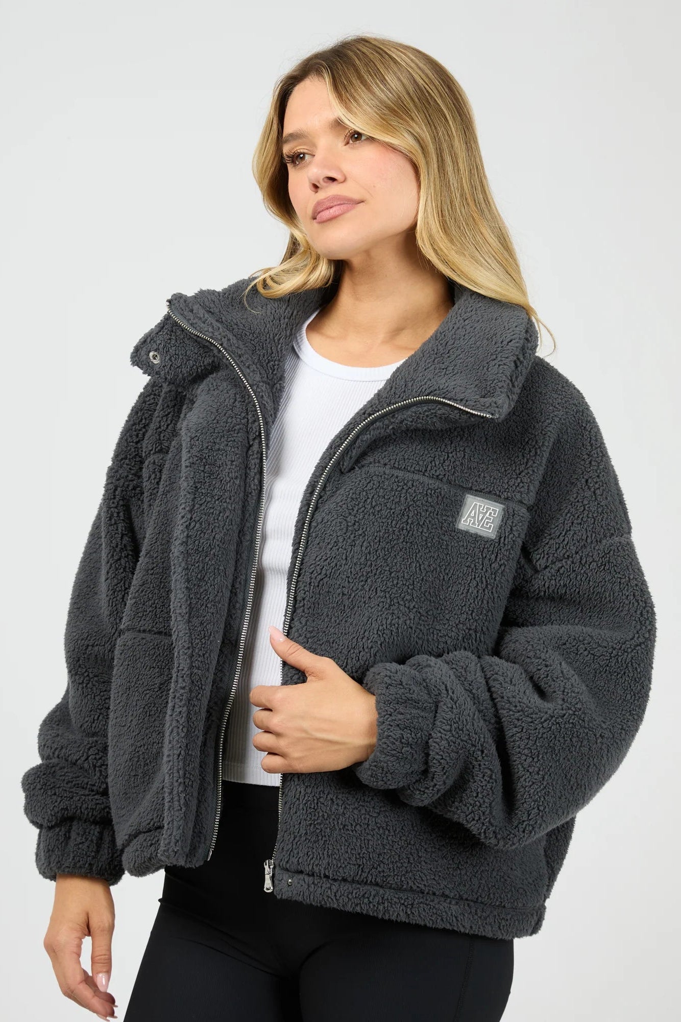 ALL ABOUT EVE COSY CLUB TEDDY JACKET - CHARCOAL - THE VOGUE STORE