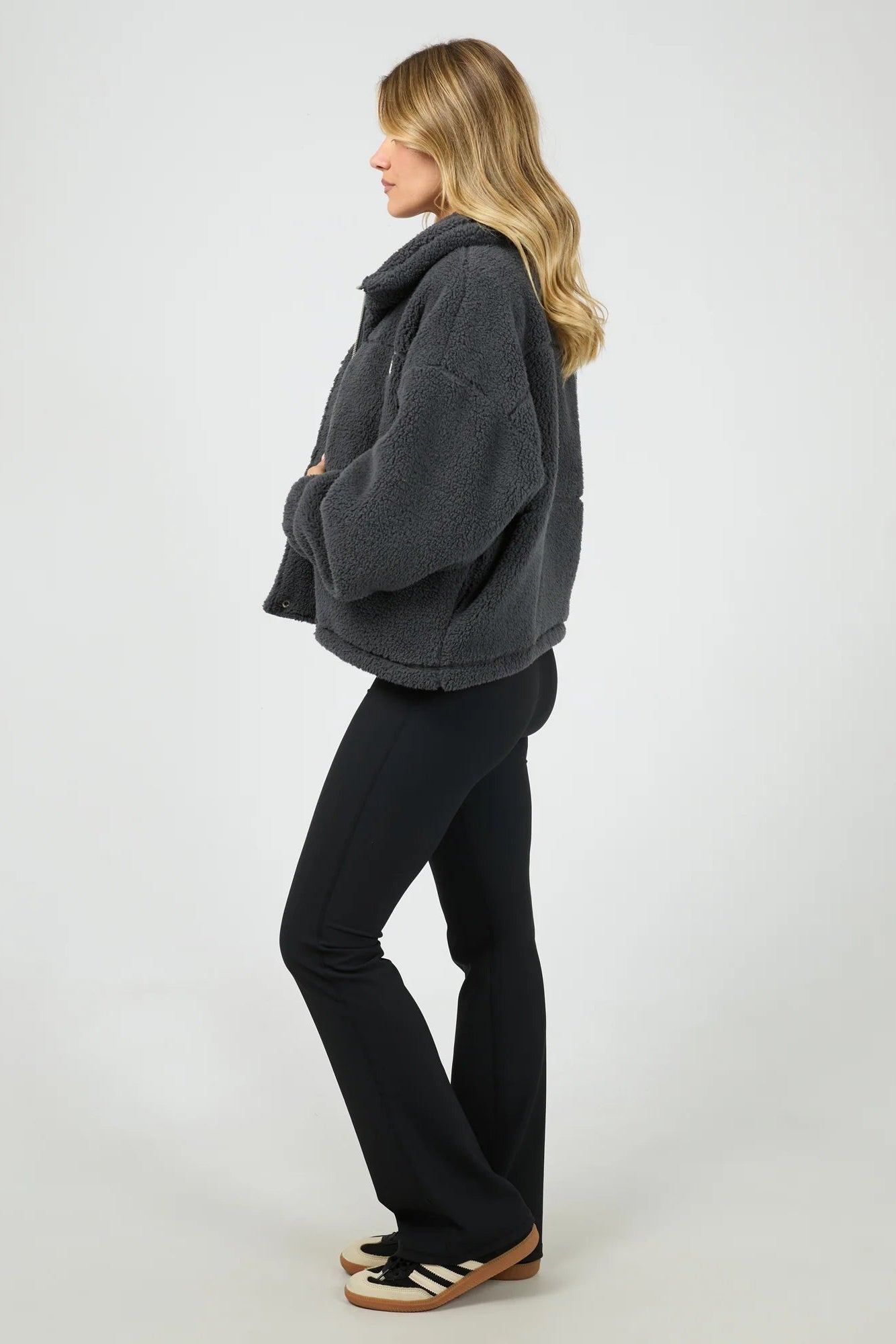 ALL ABOUT EVE COSY CLUB TEDDY JACKET - CHARCOAL - THE VOGUE STORE