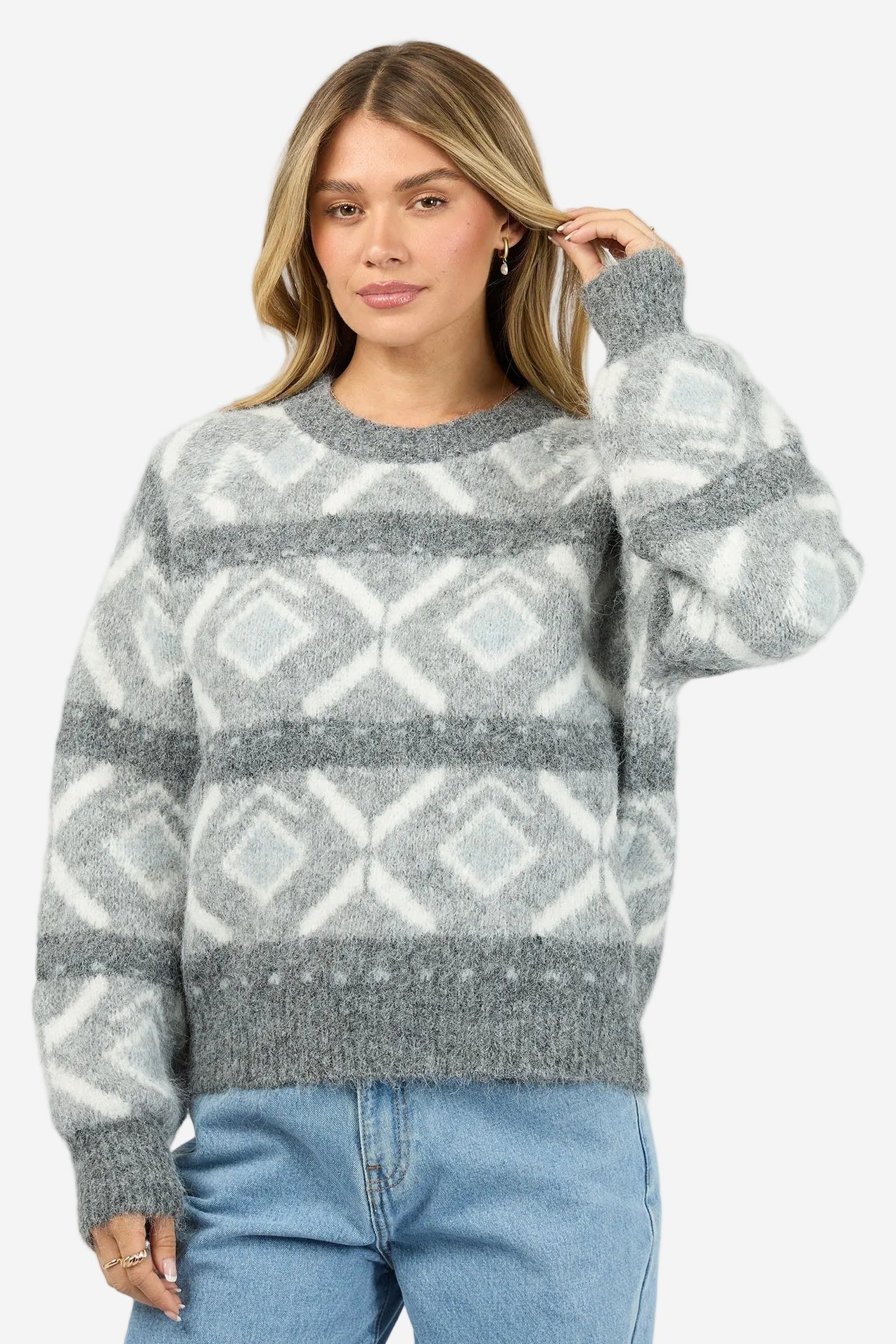 ALL ABOUT EVE ZOIA KNIT CREW - CHARCOAL - THE VOGUE STORE