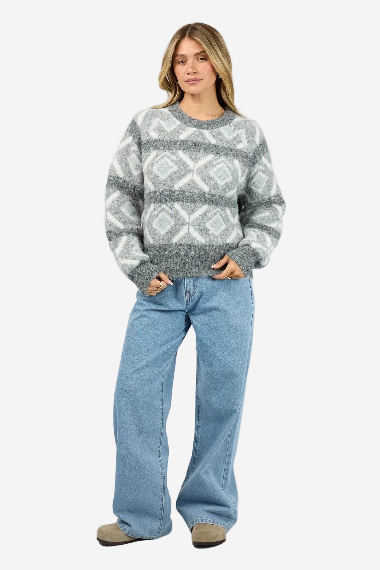 ALL ABOUT EVE ZOIA KNIT CREW - CHARCOAL - THE VOGUE STORE