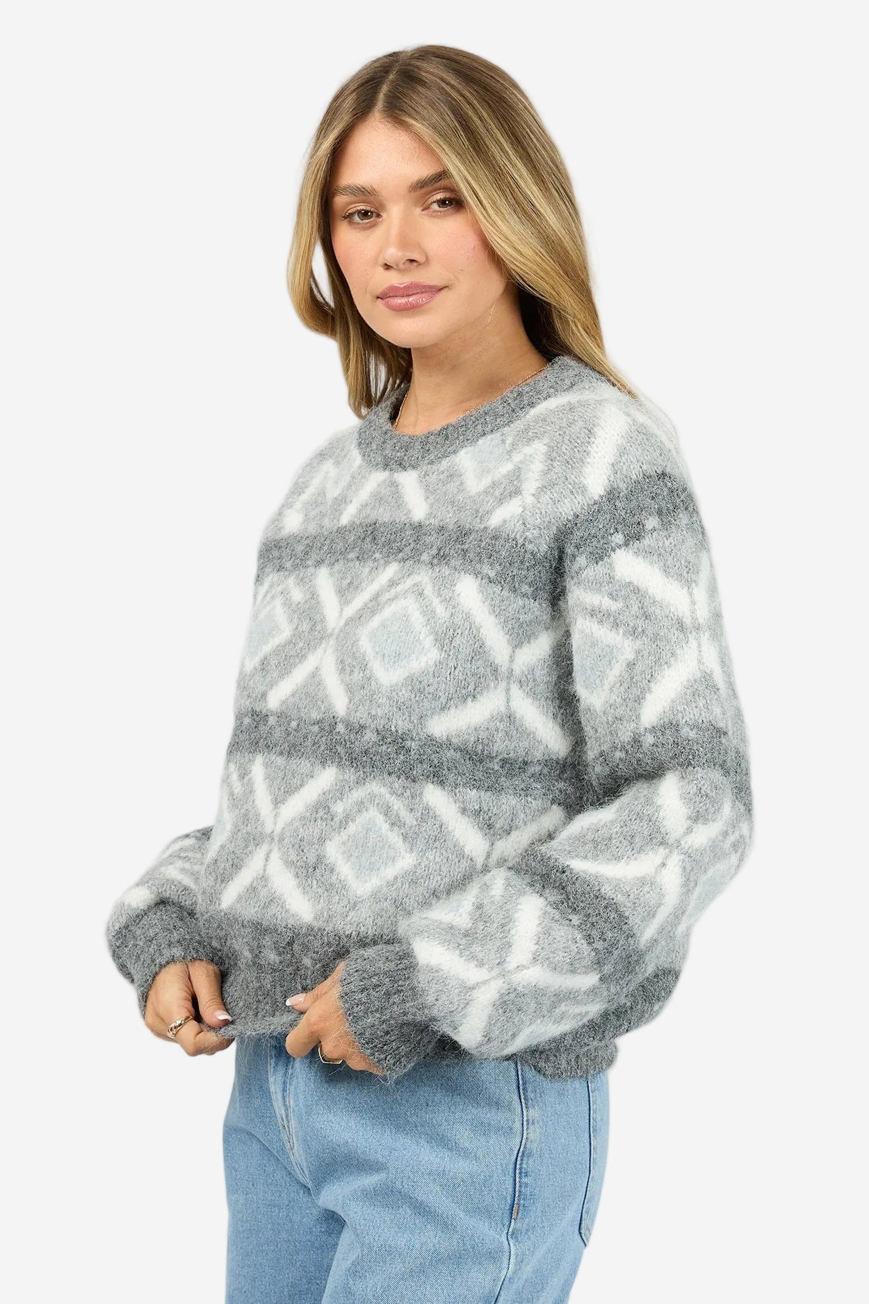 ALL ABOUT EVE ZOIA KNIT CREW - CHARCOAL - THE VOGUE STORE