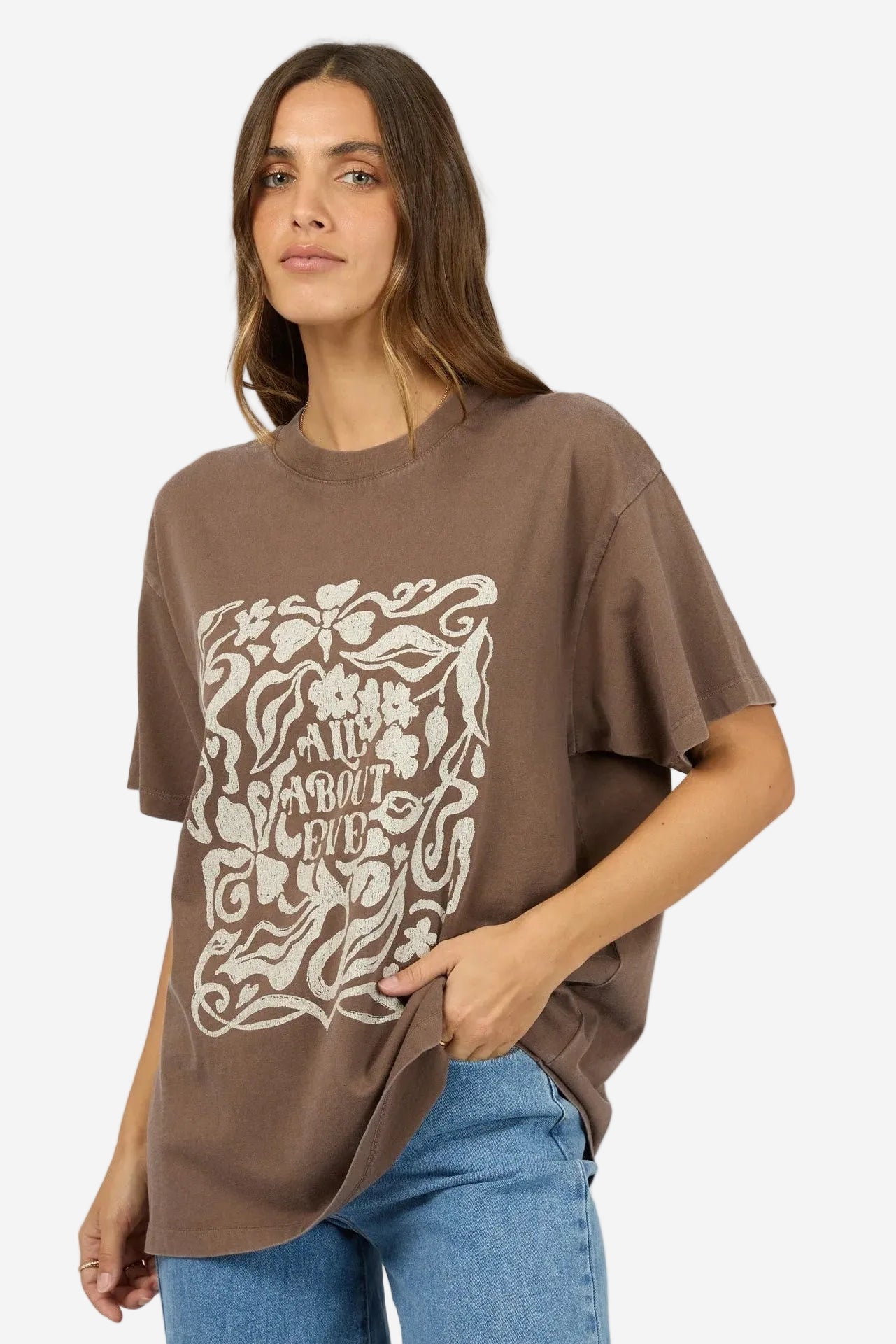 ALL ABOUT EVE FIELDS RELAXED TEE - COFFEE - THE VOGUE STORE