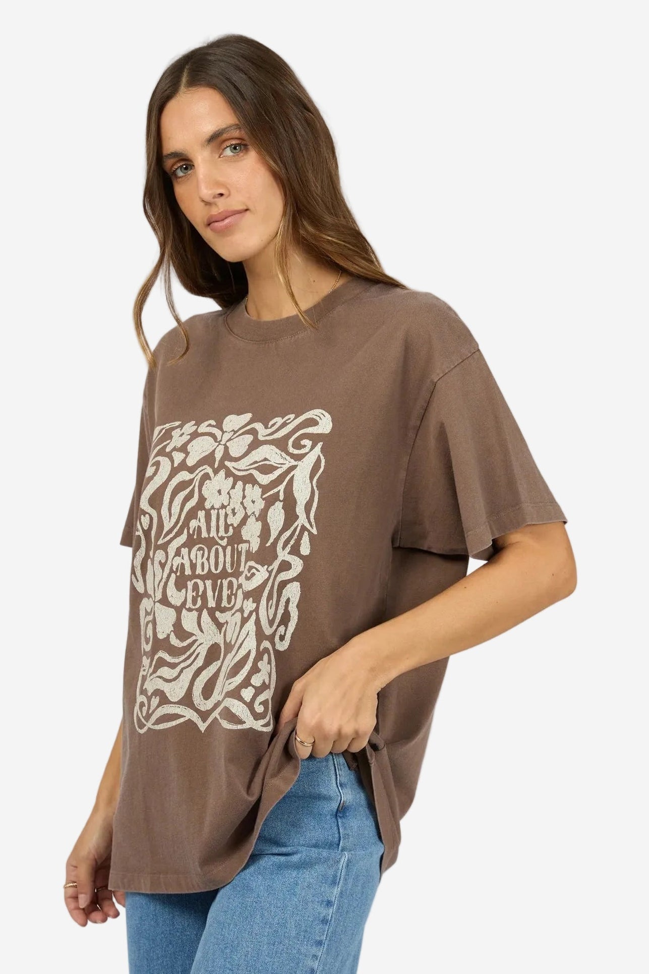 ALL ABOUT EVE FIELDS RELAXED TEE - COFFEE - THE VOGUE STORE