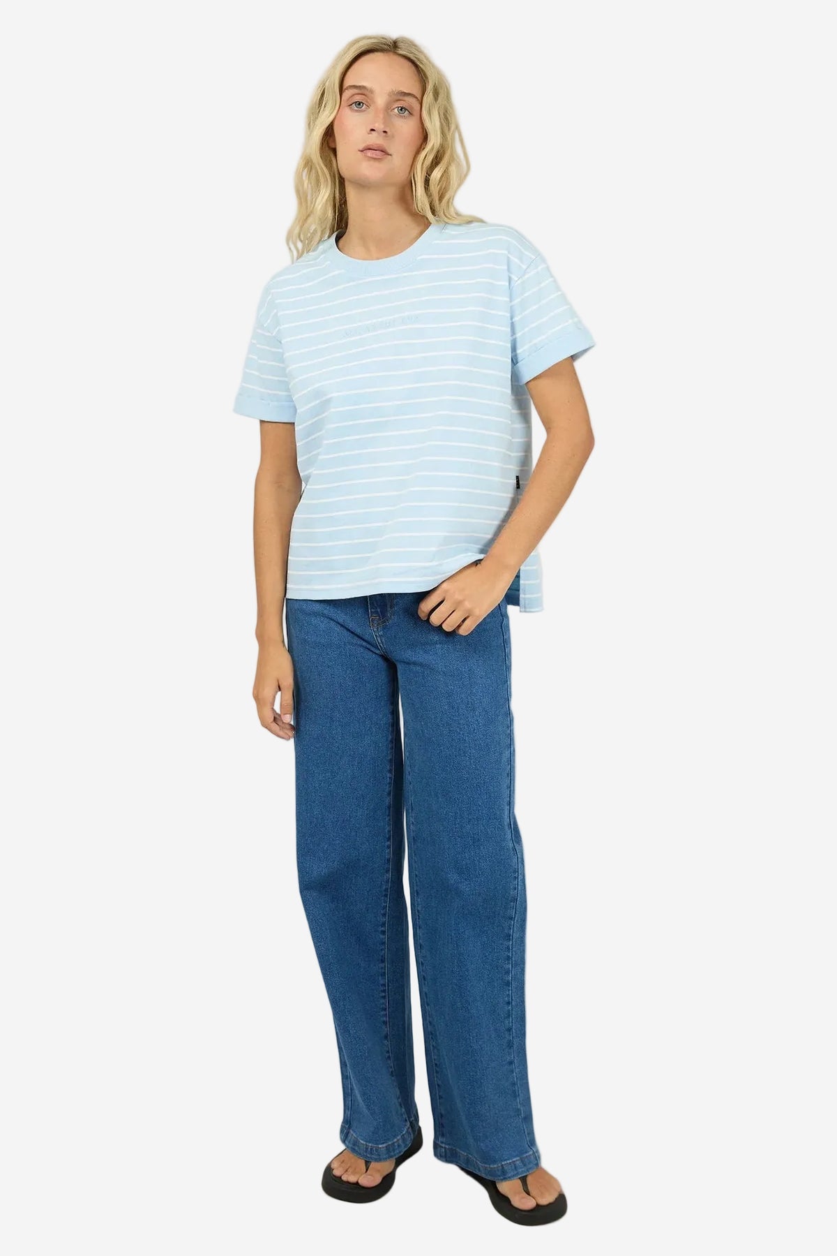 ALL ABOUT EVE WASHED STRIPE TEE - OCEAN BLUE - THE VOGUE STORE