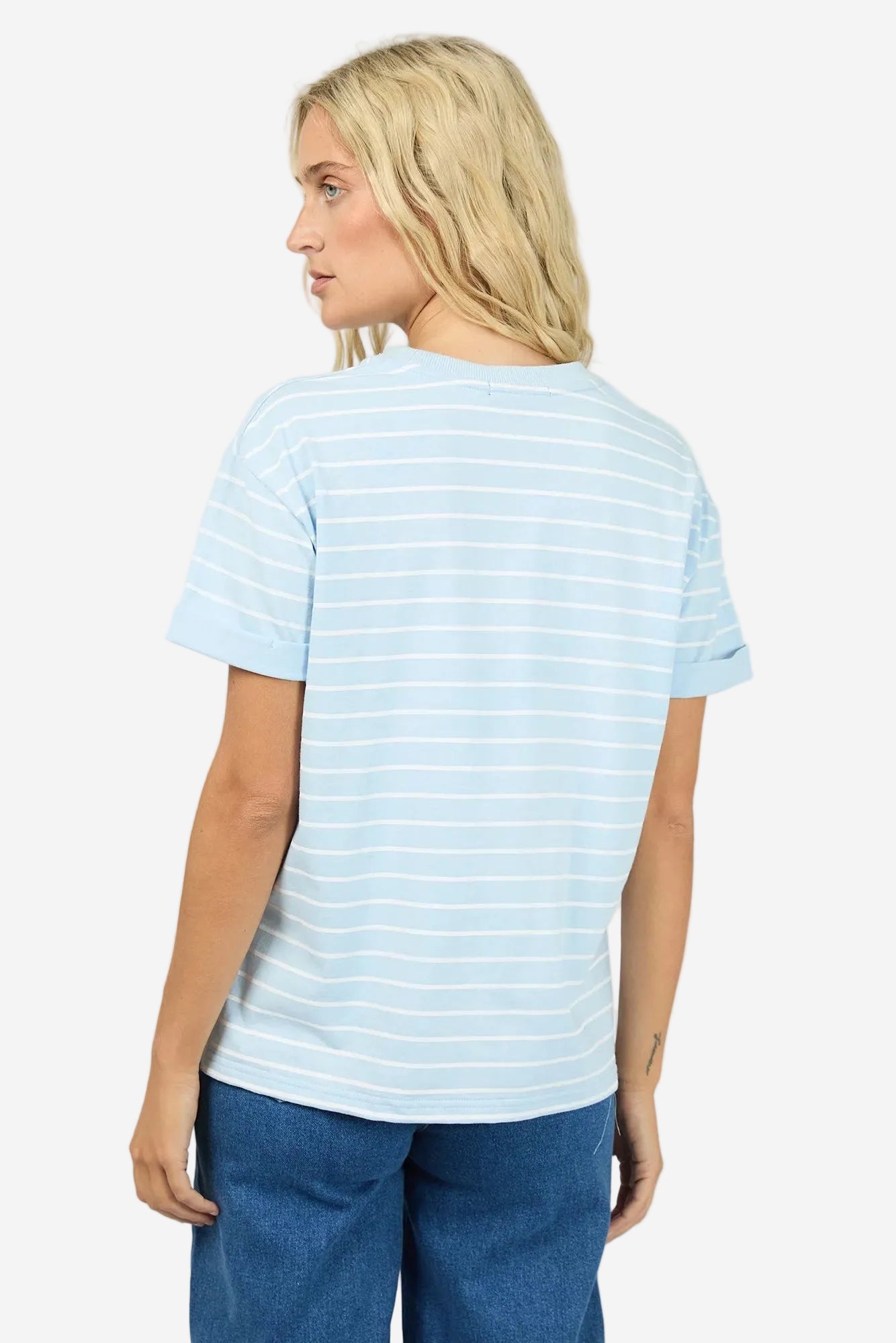 ALL ABOUT EVE WASHED STRIPE TEE - OCEAN BLUE - THE VOGUE STORE