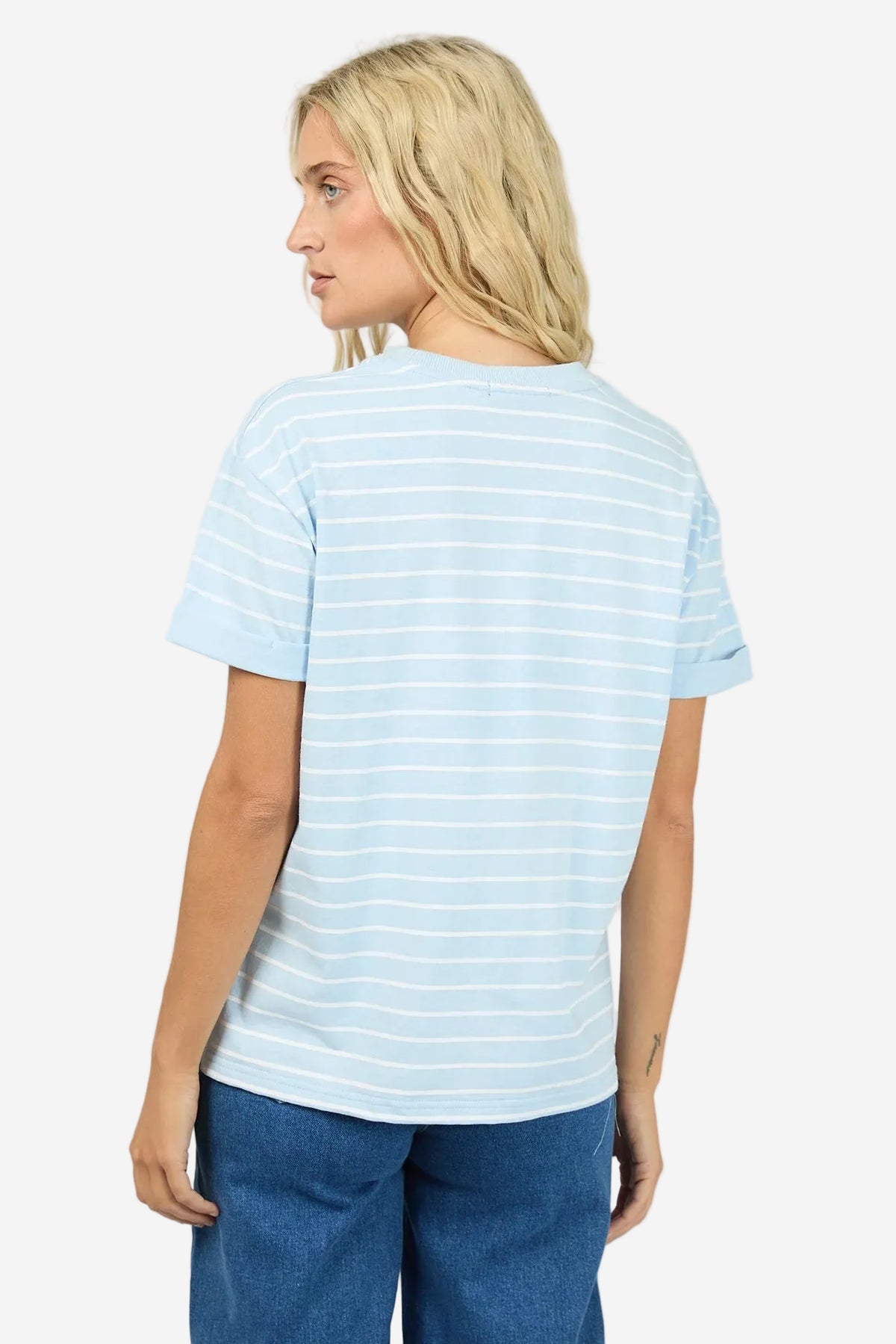 ALL ABOUT EVE WASHED STRIPE TEE - OCEAN BLUE - THE VOGUE STORE