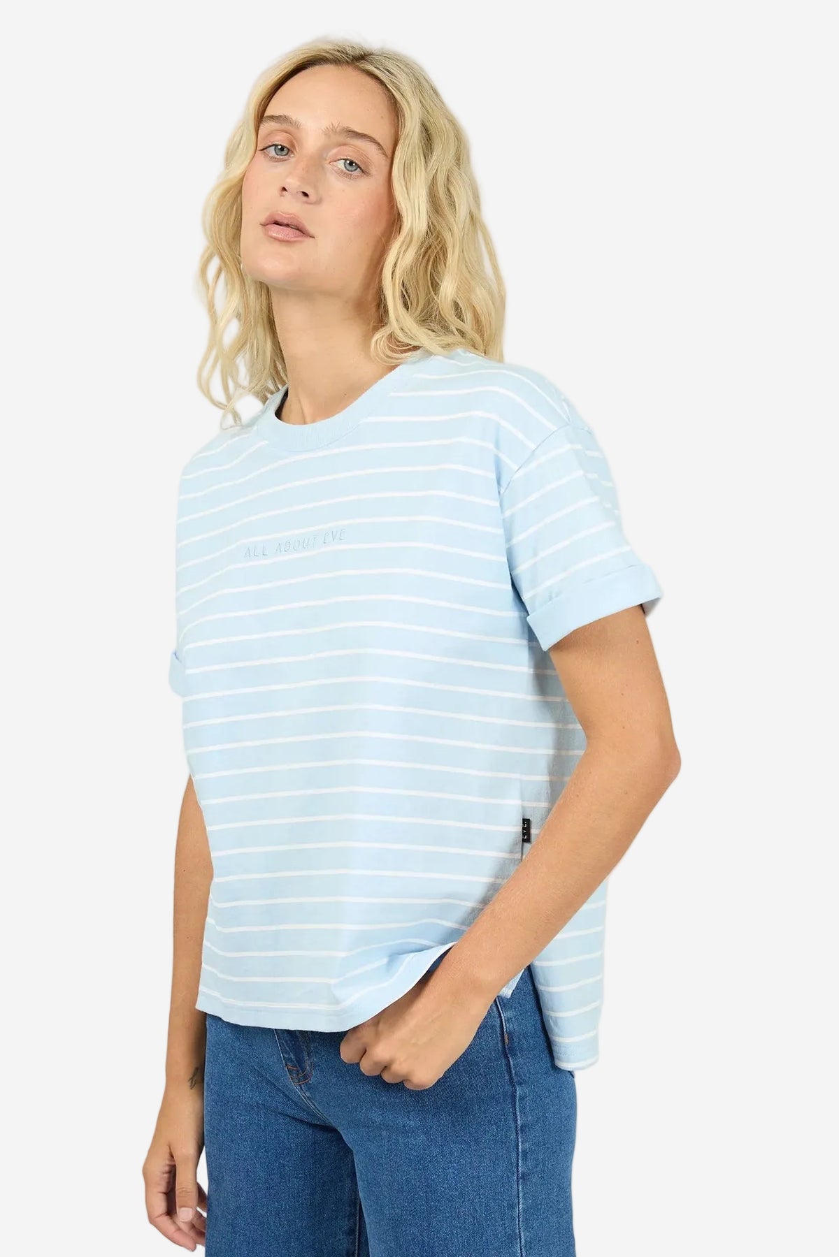 ALL ABOUT EVE WASHED STRIPE TEE - OCEAN BLUE - THE VOGUE STORE