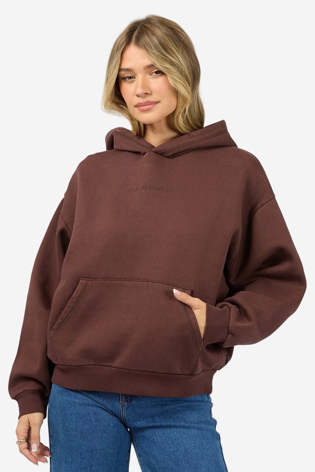 ALL ABOUT EVE WASHED BOX HOODIE - BROWN - THE VOGUE STORE