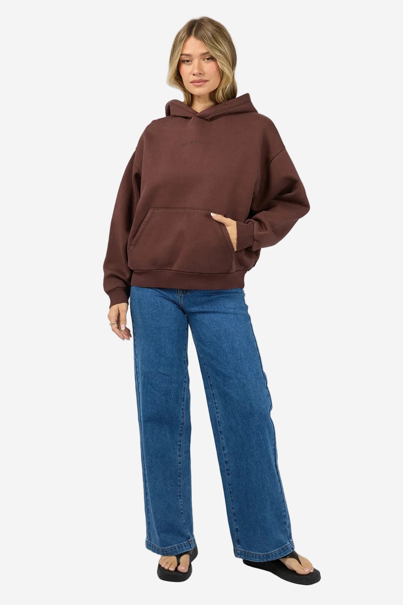 ALL ABOUT EVE WASHED BOX HOODIE - BROWN - THE VOGUE STORE