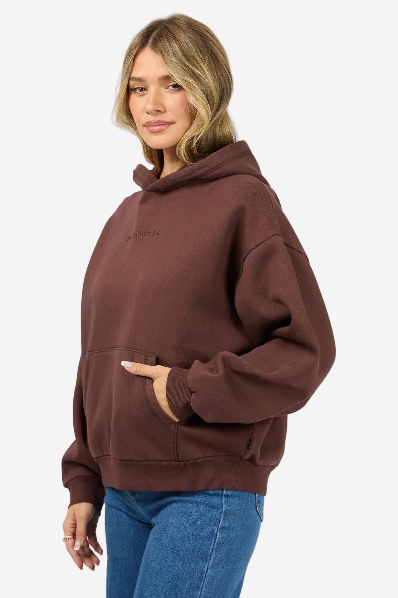 ALL ABOUT EVE WASHED BOX HOODIE - BROWN - THE VOGUE STORE