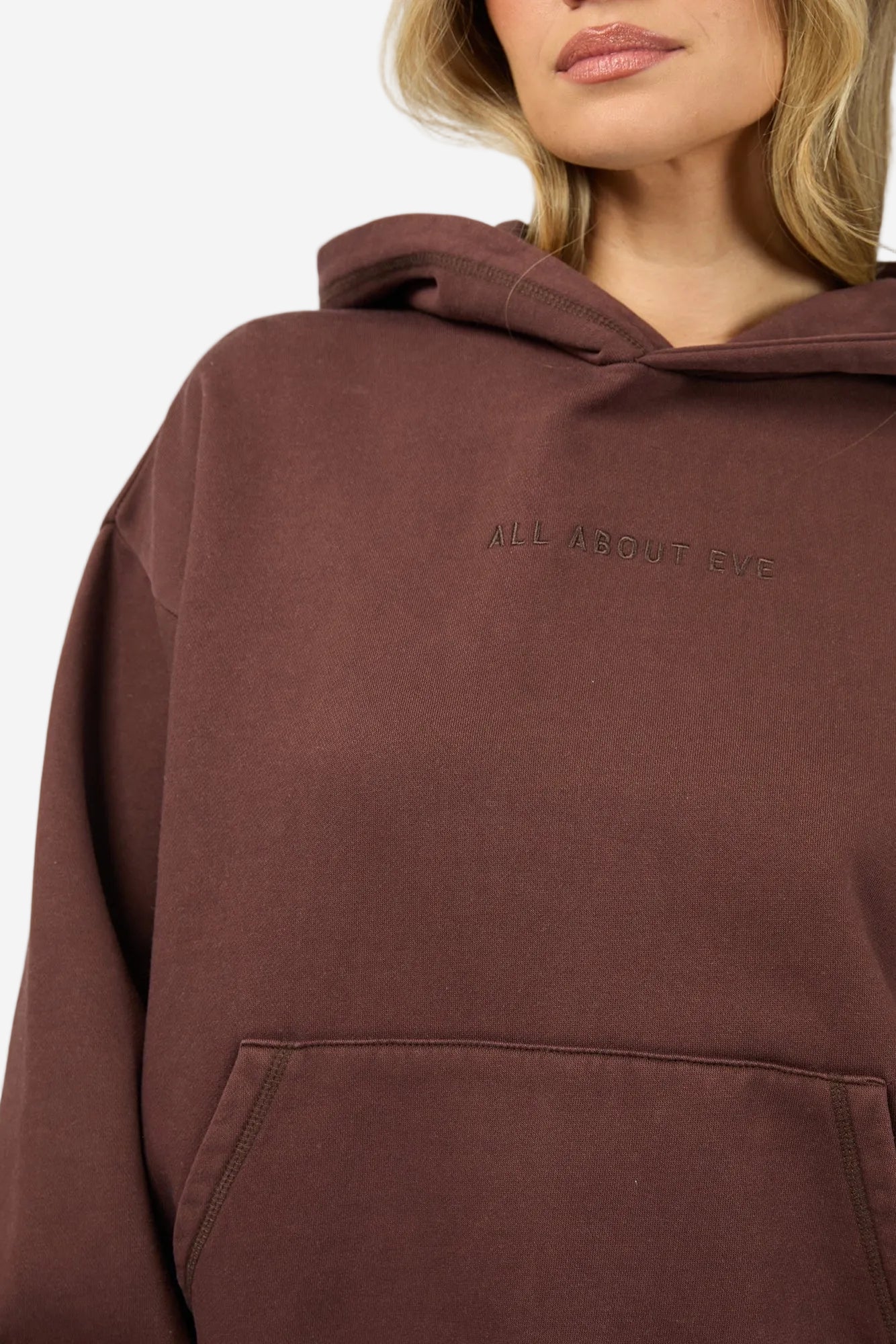 ALL ABOUT EVE WASHED BOX HOODIE - BROWN - THE VOGUE STORE