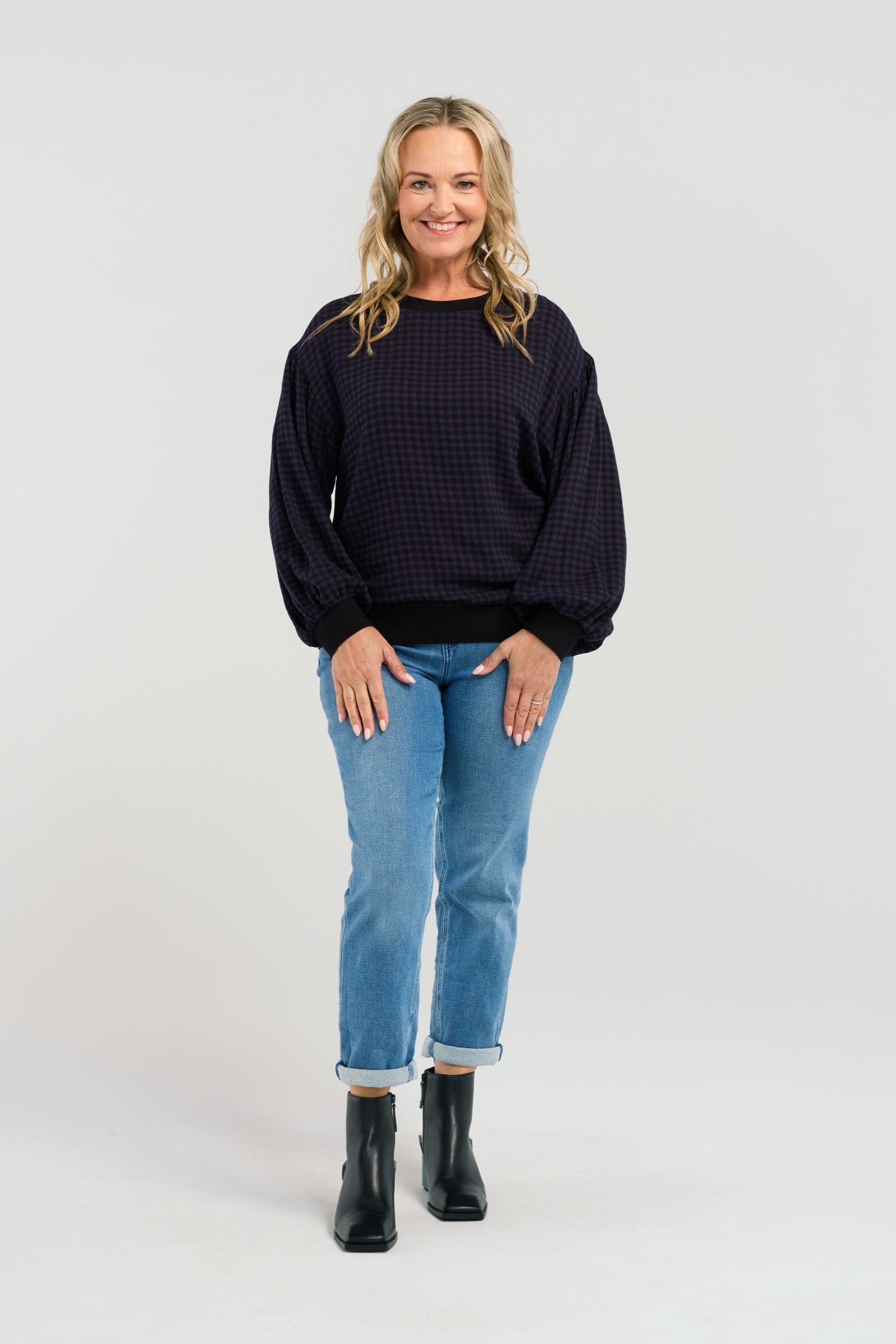 SEDUCE EMILY TOP - INK CHECK - THE VOGUE STORE