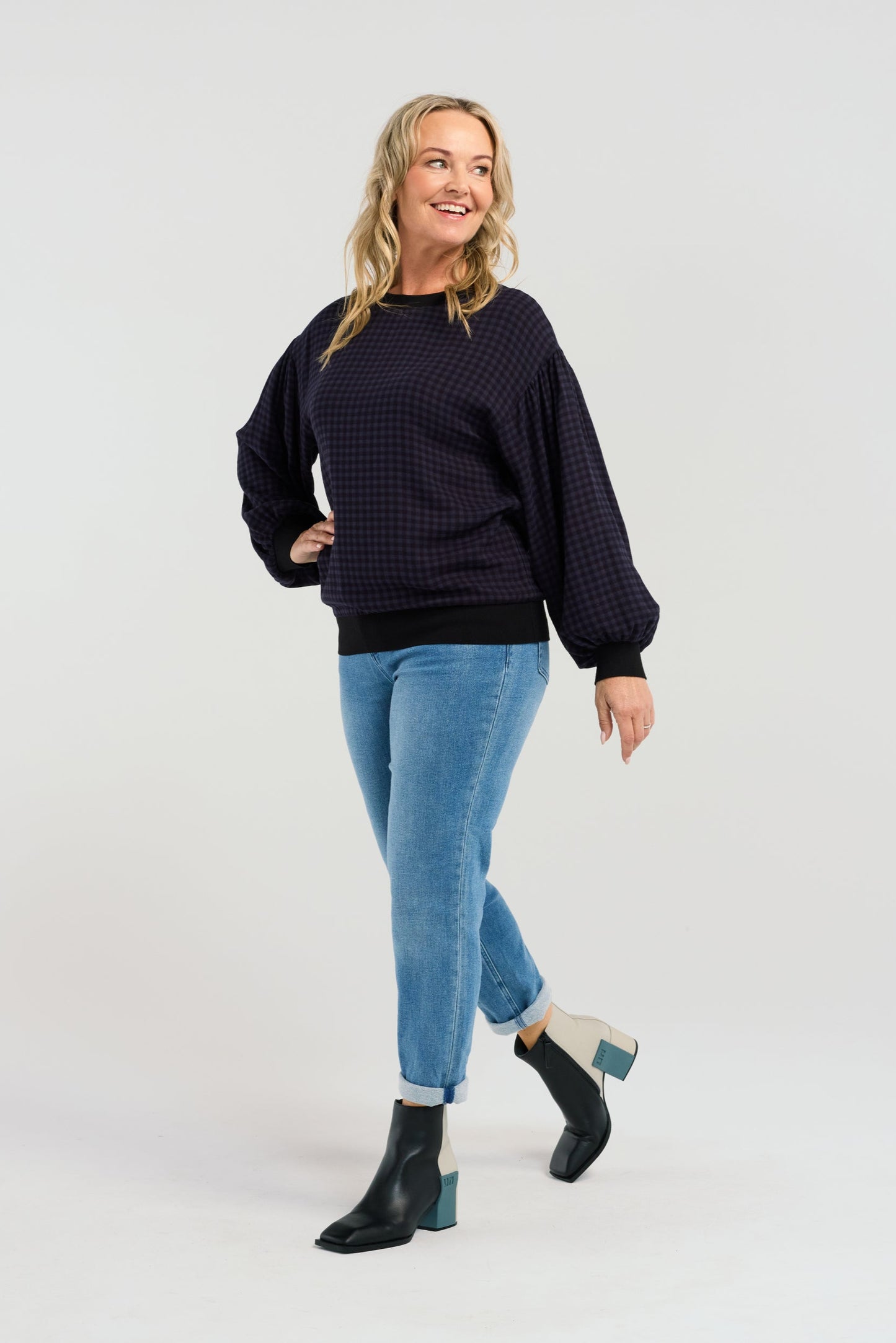 SEDUCE EMILY TOP - INK CHECK - THE VOGUE STORE