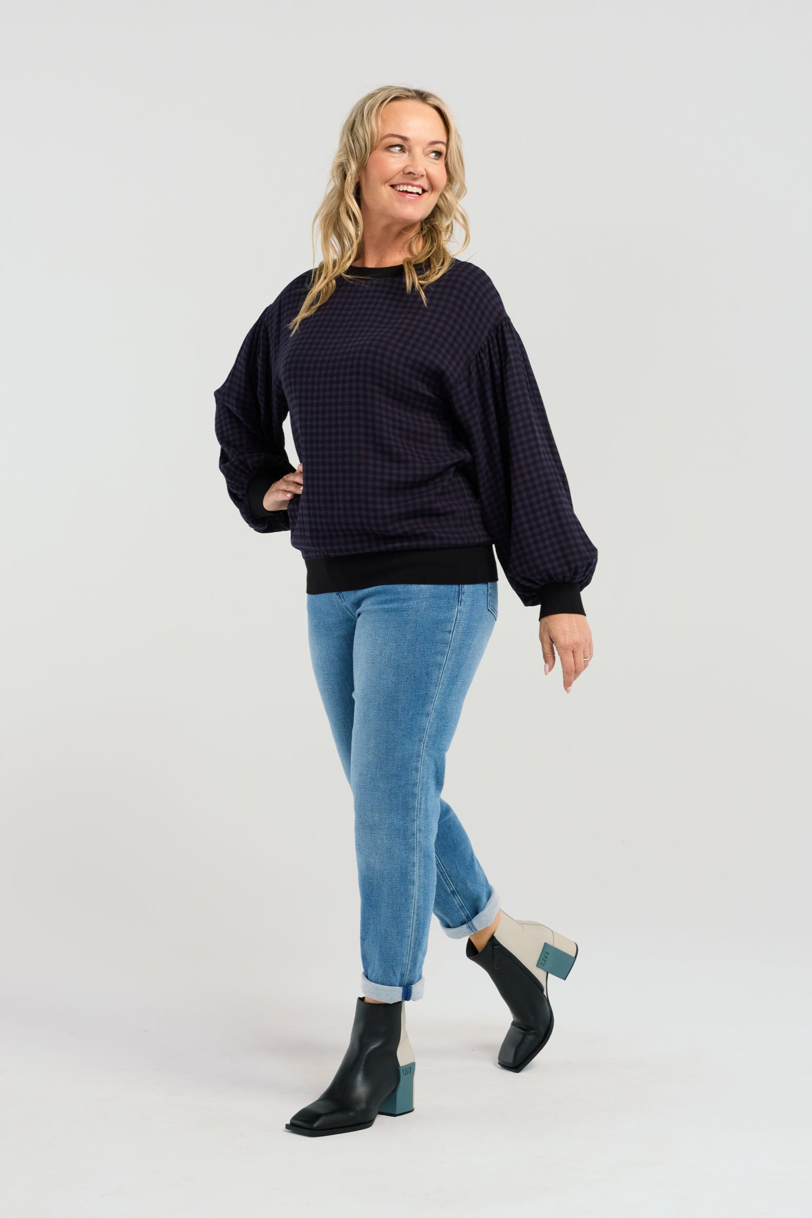 SEDUCE EMILY TOP - INK CHECK - THE VOGUE STORE