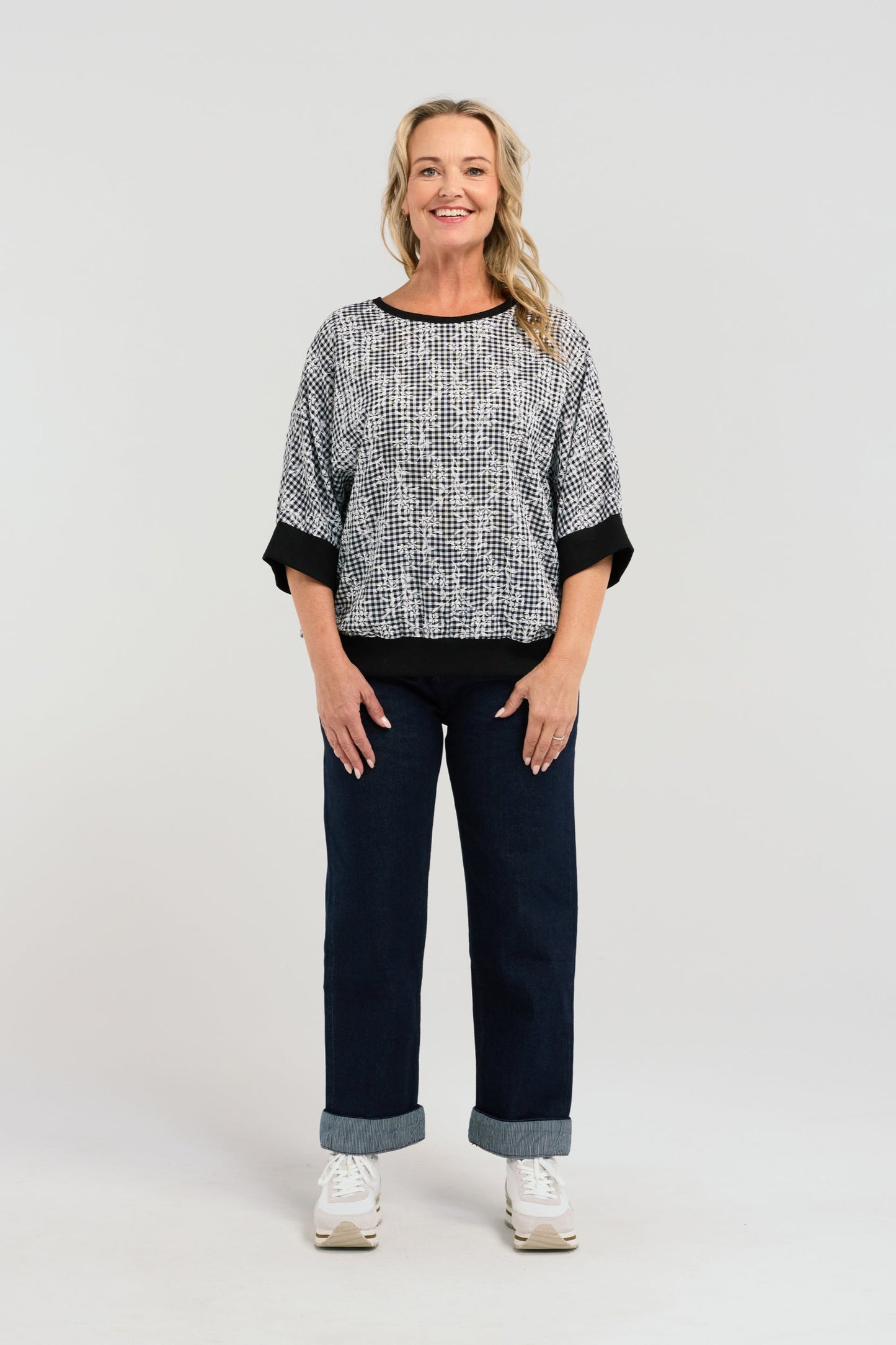 SEDUCE FLORENCE TOP - FLORAL CHECK - THE VOGUE STORE