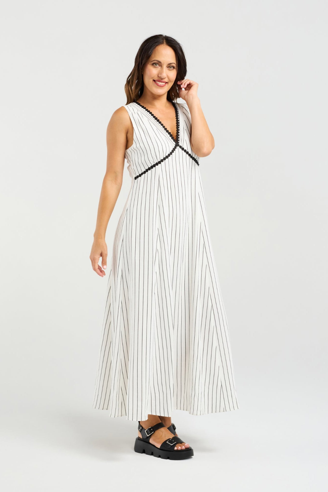 ZAFINA ZARIAH DRESS - PINSTRIPE - THE VOGUE STORE