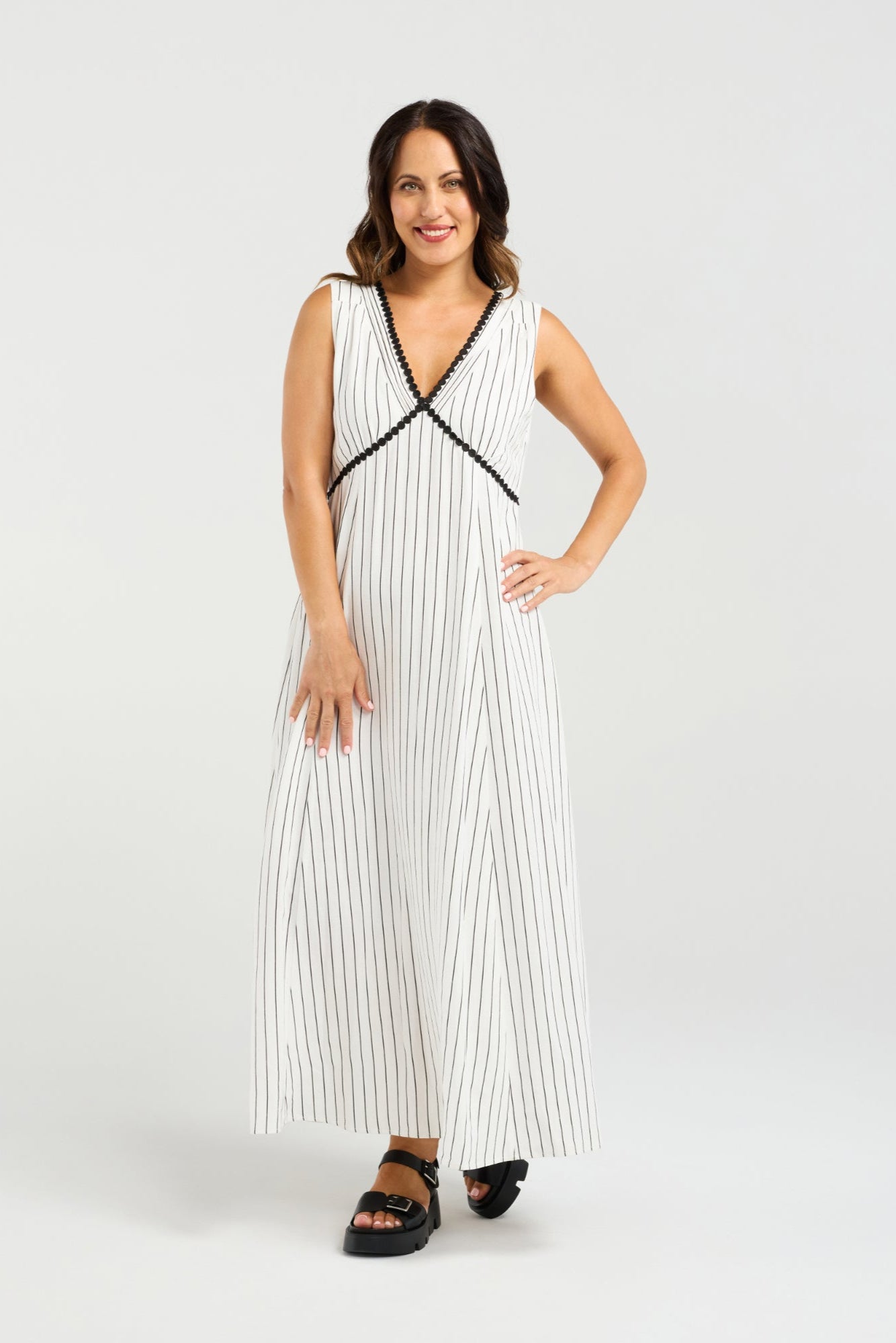 ZAFINA ZARIAH DRESS - PINSTRIPE - THE VOGUE STORE