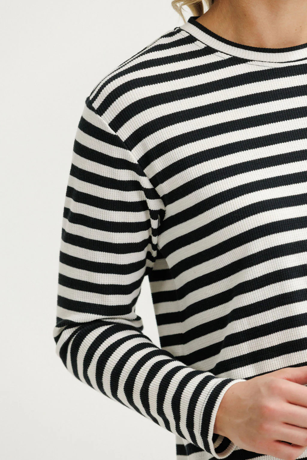 HOMELEE L/S CHRIS TEE - BLACK & WHITE WAFFLE STRIPES - THE VOGUE STORE