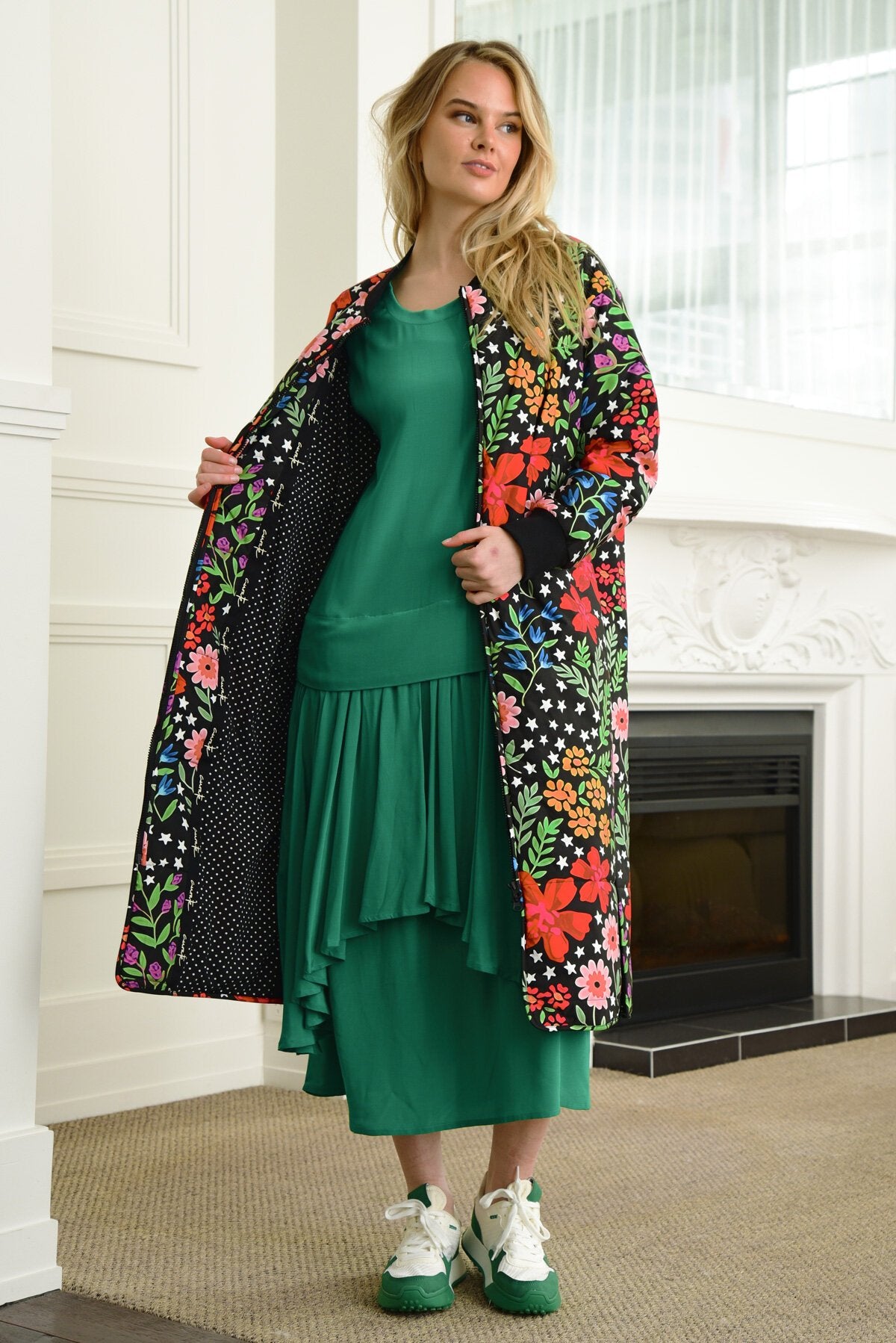 CURATE PUFF PIECE COAT - FLOWERS - THE VOGUE STORE