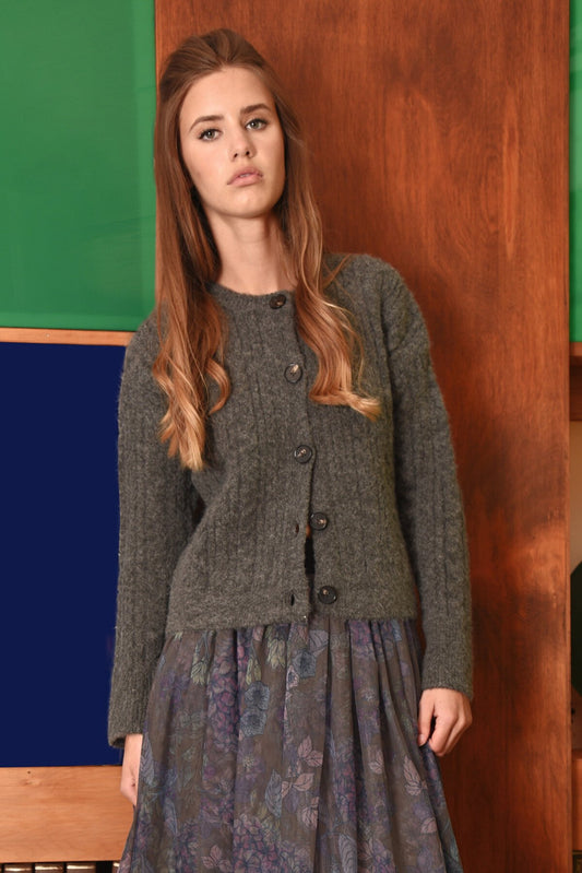 COOP CABLE SETTING CARDIGAN - CHARCOAL - THE VOGUE STORE