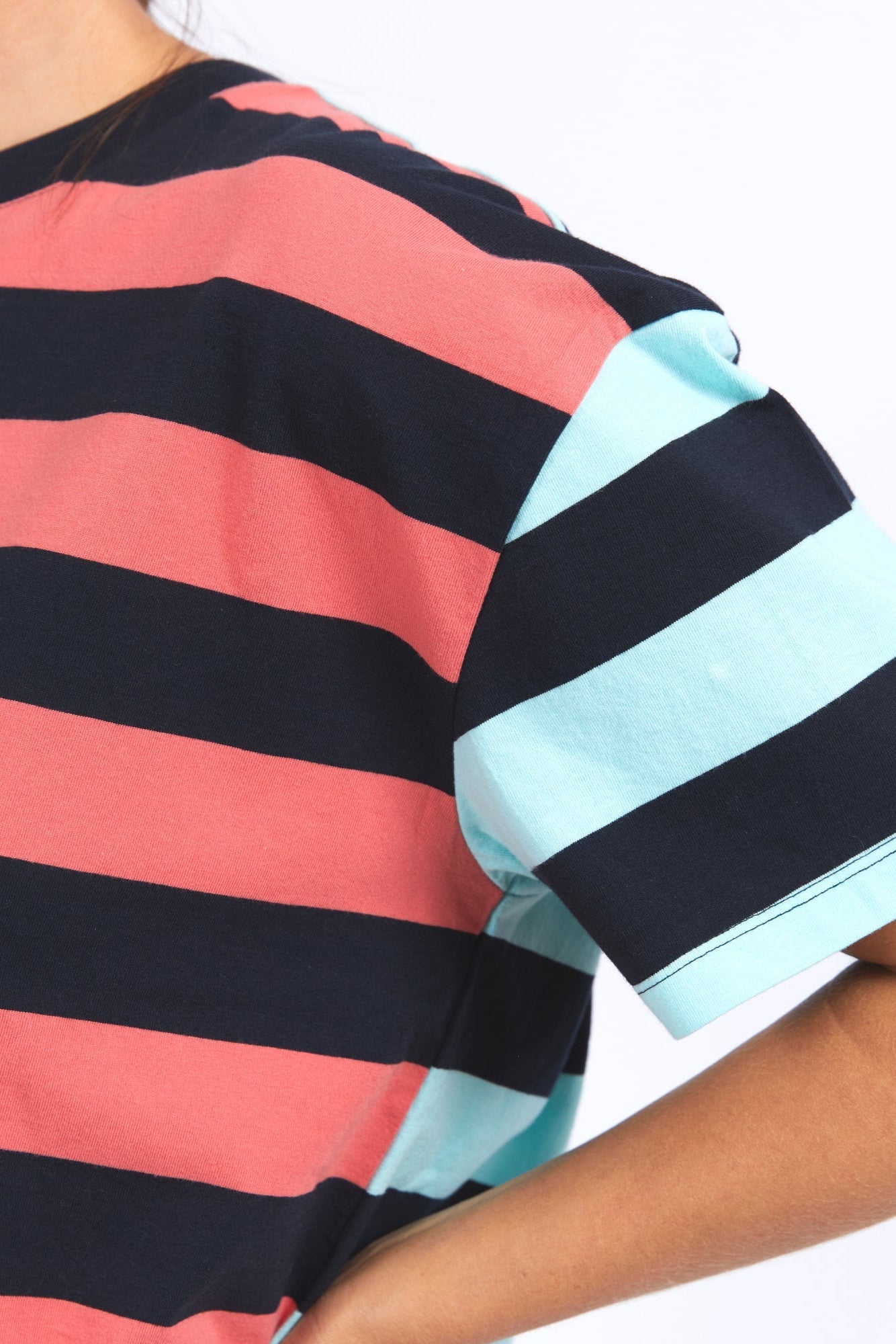 ELM SHELTER SPLICE TEE - WATERMELON/BLUE STRIPE - THE VOGUE STORE