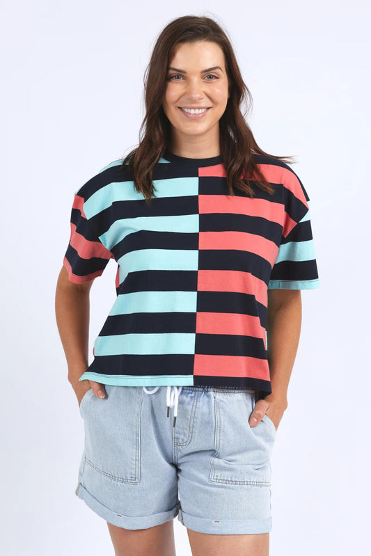ELM SHELTER SPLICE TEE - WATERMELON/BLUE STRIPE - THE VOGUE STORE