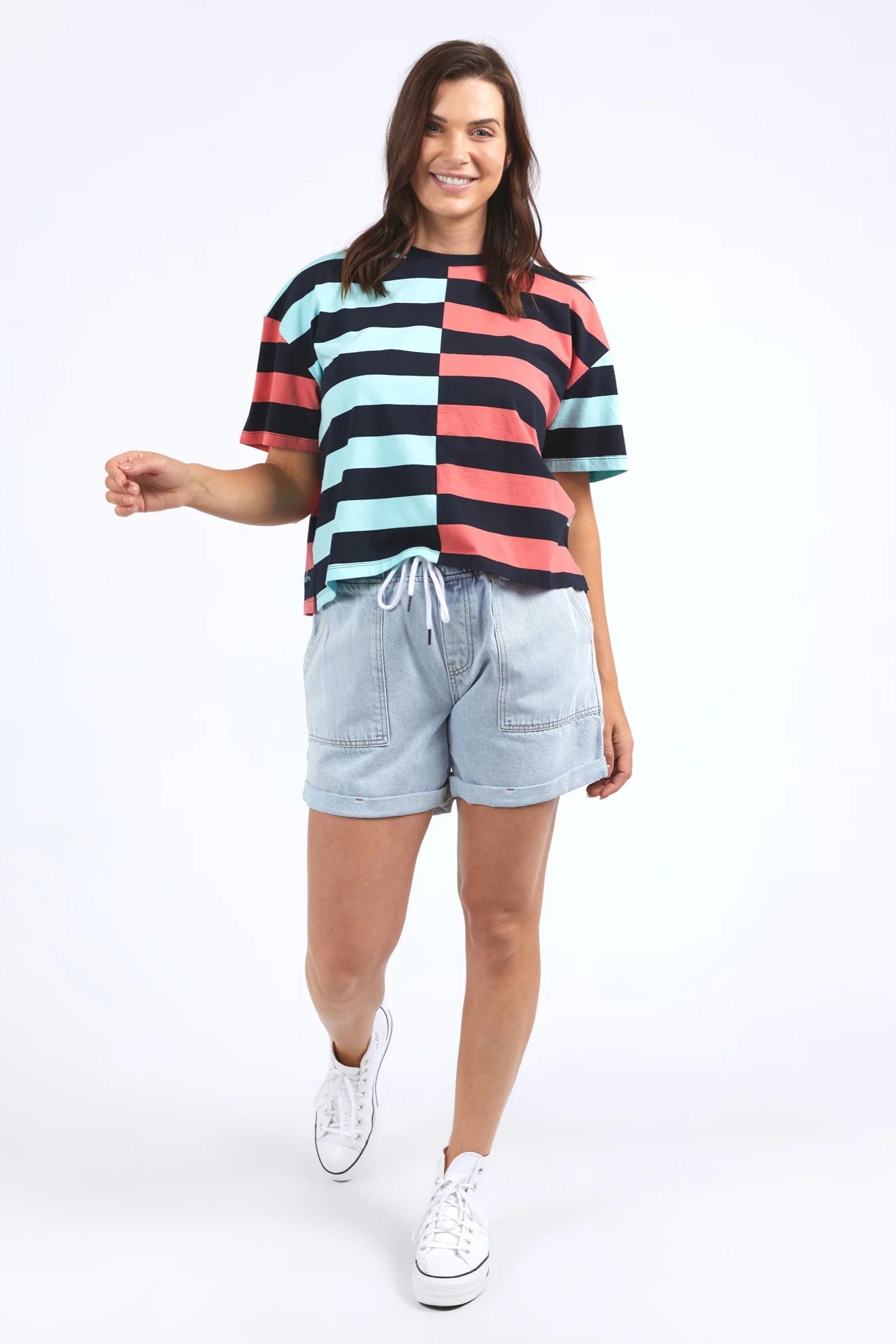 ELM SHELTER SPLICE TEE - WATERMELON/BLUE STRIPE - THE VOGUE STORE