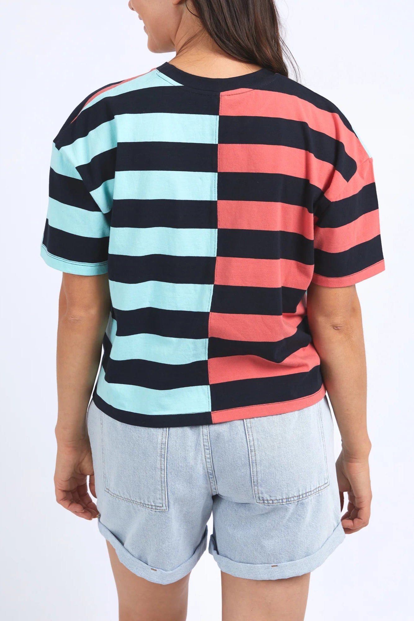 ELM SHELTER SPLICE TEE - WATERMELON/BLUE STRIPE - THE VOGUE STORE