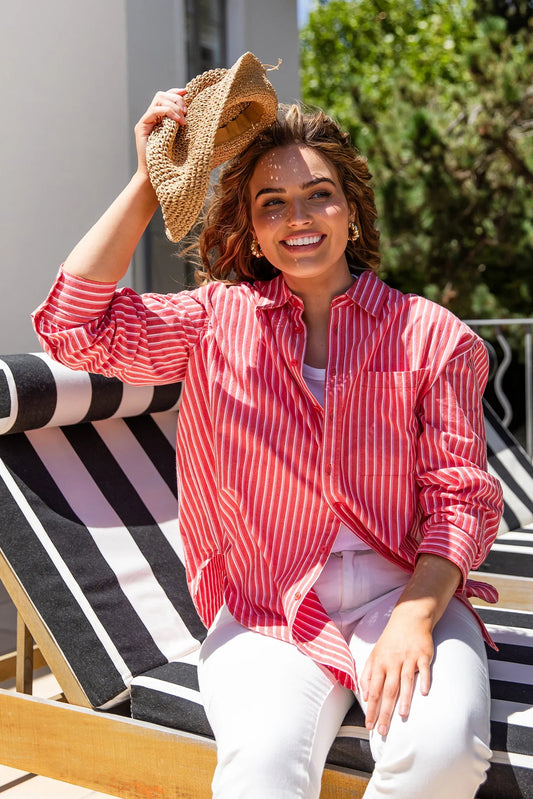 ELM FRANKIE STRIPED SHIRT - CAYNENE STRIPE - THE VOGUE STORE