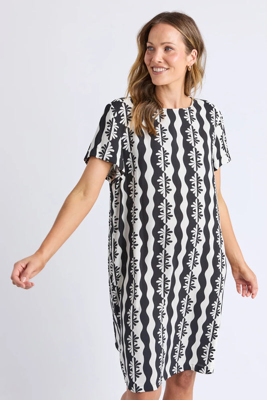 ELM CASA SHIFT DRESS - BLACK/MARSHMALLOW - THE VOGUE STORE