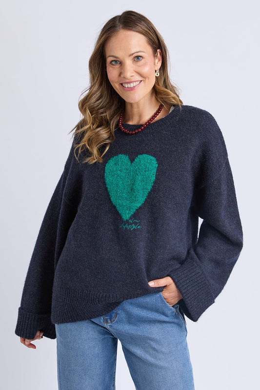 ELM INTERSIA HEART KNIT - NAVY - THE VOGUE STORE