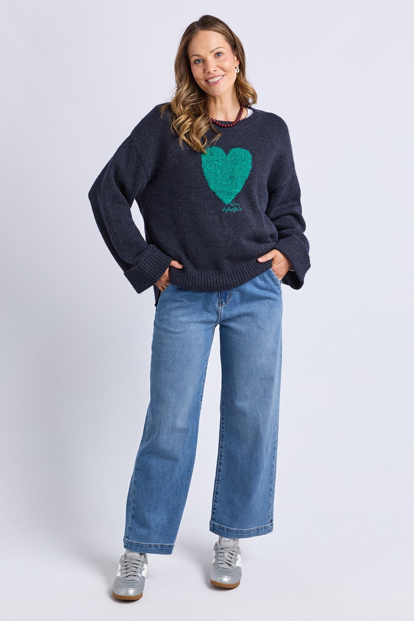 ELM INTARSIA HEART KNIT - NAVY - THE VOGUE STORE