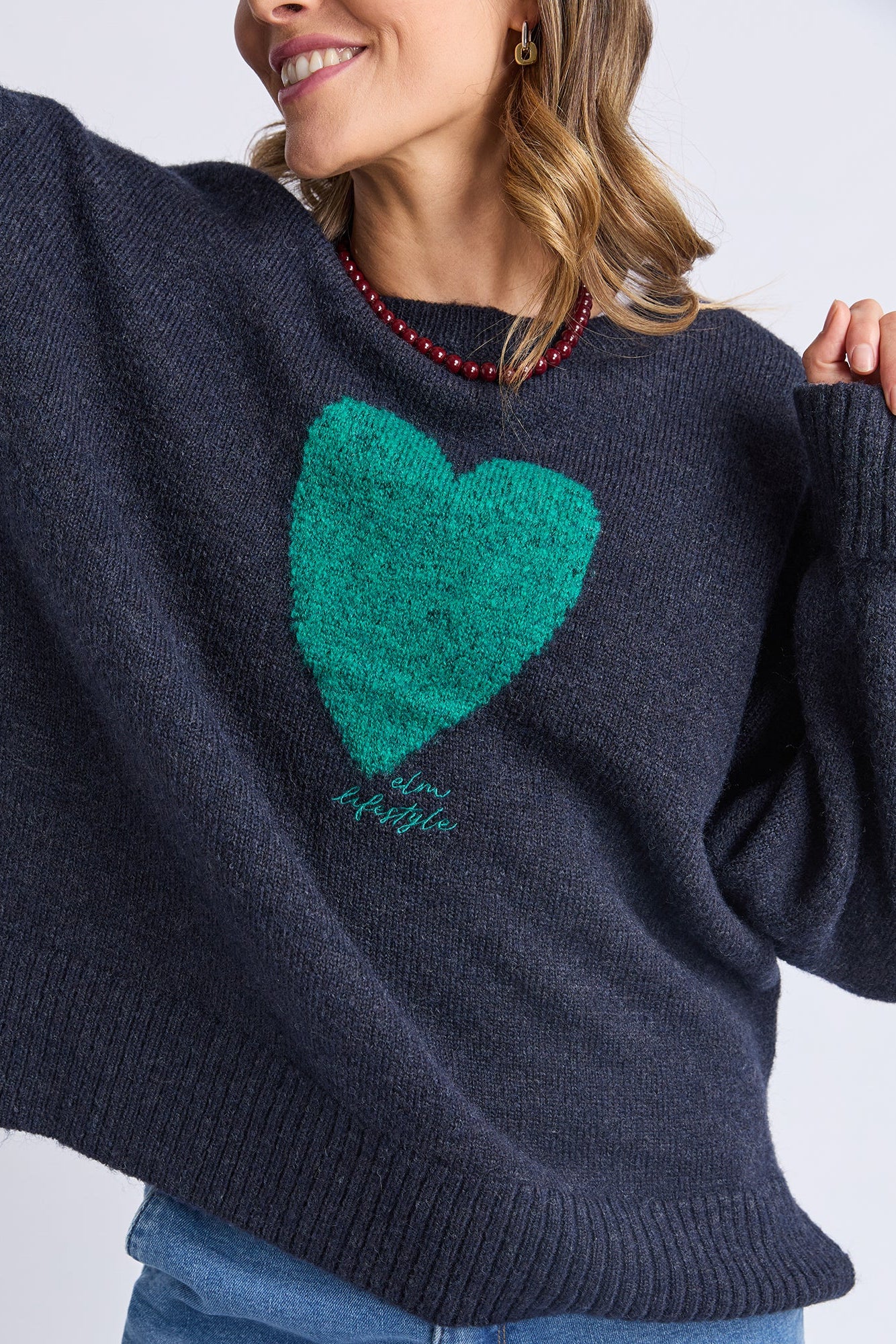 ELM INTARSIA HEART KNIT - NAVY - THE VOGUE STORE
