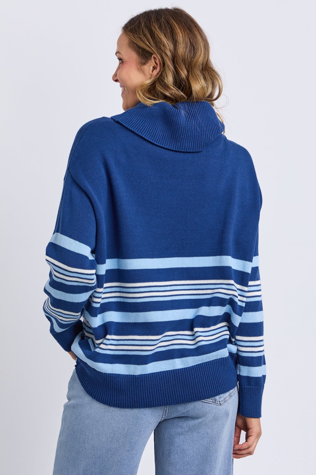 ELM STRIPED ROLL NECK SWEATER - NAVY - THE VOGUE STORE