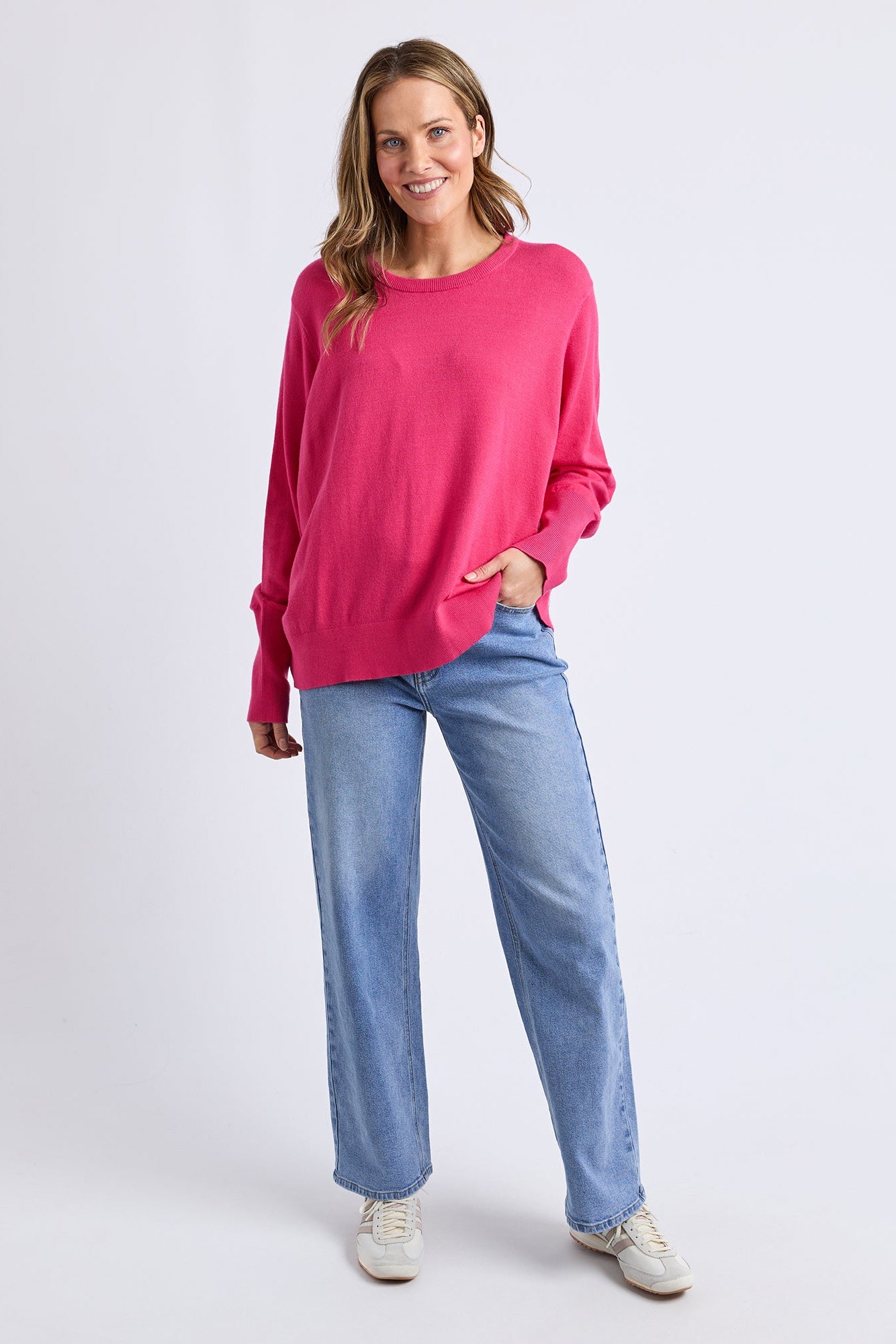 ELM SUNNY LONG SLEEVE KNIT TOP - HOT PINK - THE VOGUE STORE