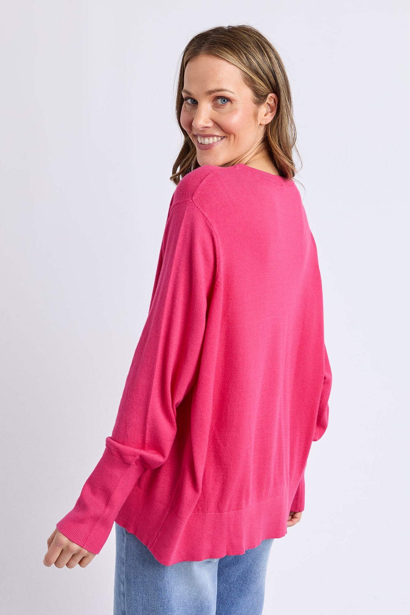 ELM SUNNY LONG SLEEVE KNIT TOP - HOT PINK - THE VOGUE STORE