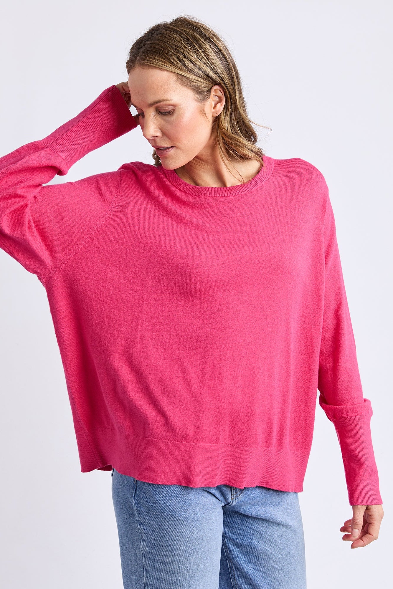 ELM SUNNY LONG SLEEVE KNIT TOP - HOT PINK - THE VOGUE STORE