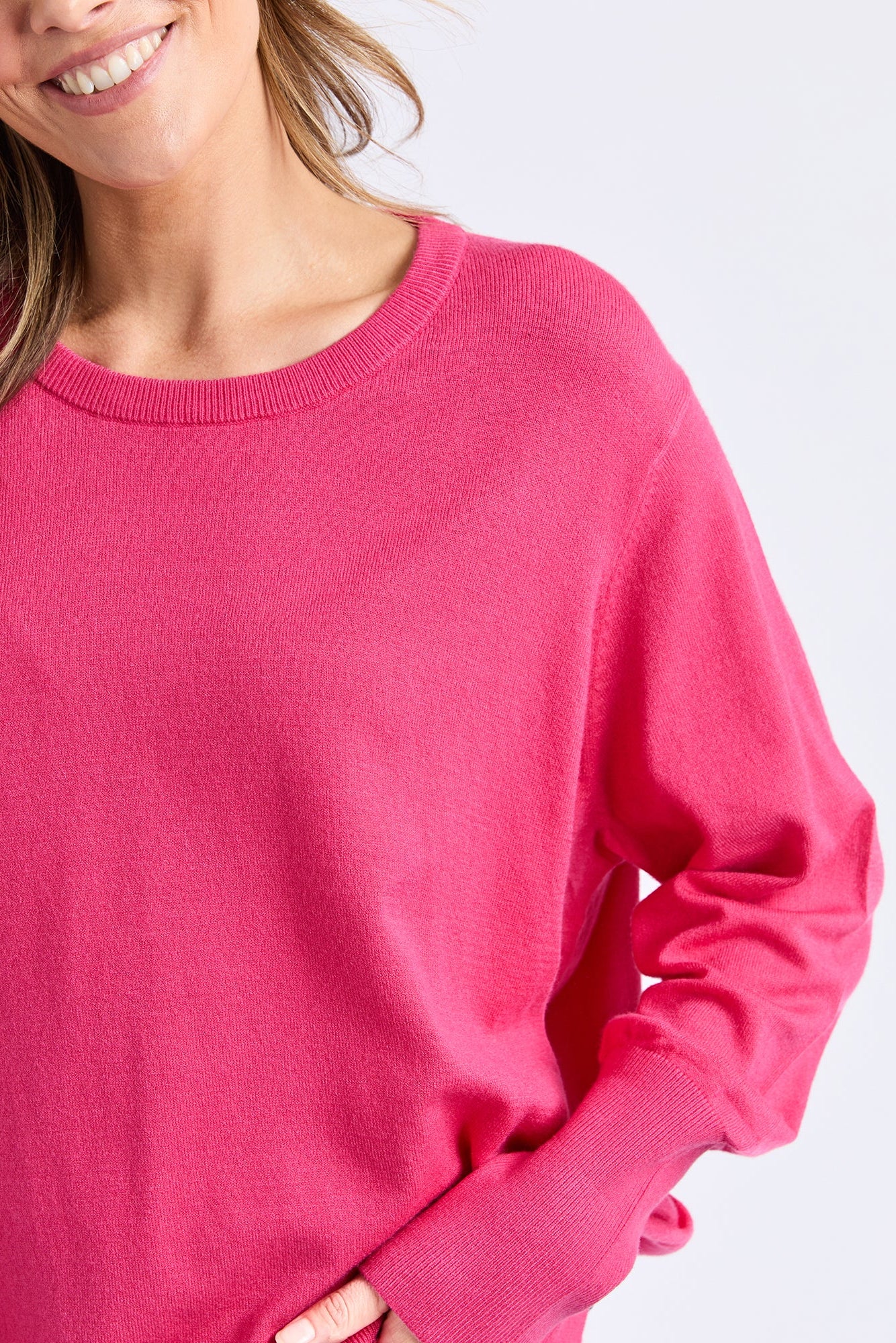 ELM SUNNY LONG SLEEVE KNIT TOP - HOT PINK - THE VOGUE STORE