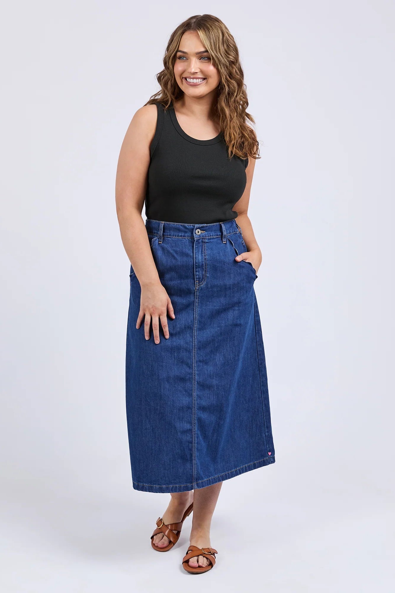 ELM SCALLOP EDGE DENIM SKIRT - MID BLUE WASH - THE VOGUE STORE