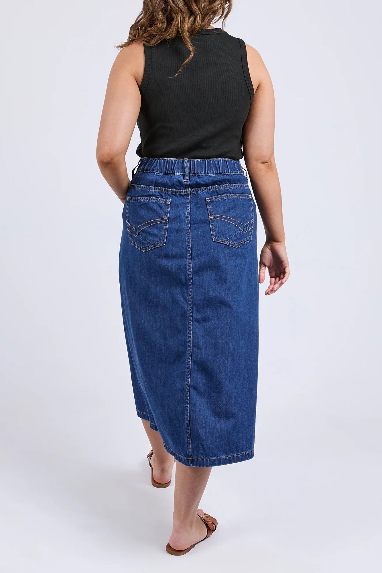 ELM SCALLOP EDGE DENIM SKIRT - MID BLUE WASH - THE VOGUE STORE