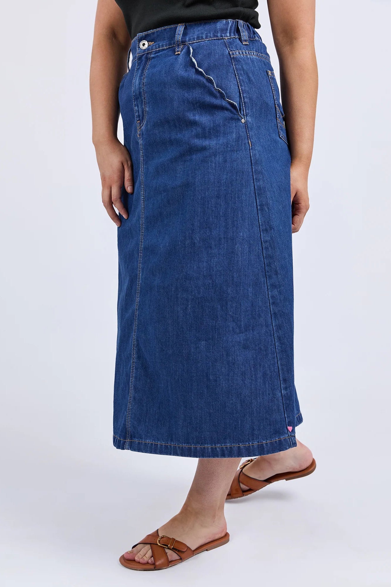 ELM SCALLOP EDGE DENIM SKIRT - MID BLUE WASH - THE VOGUE STORE