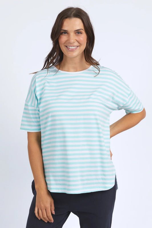 ELM LAUREN S/S STRIPE TEE - TONIC BLUE/WHITE - THE VOGUE STORE