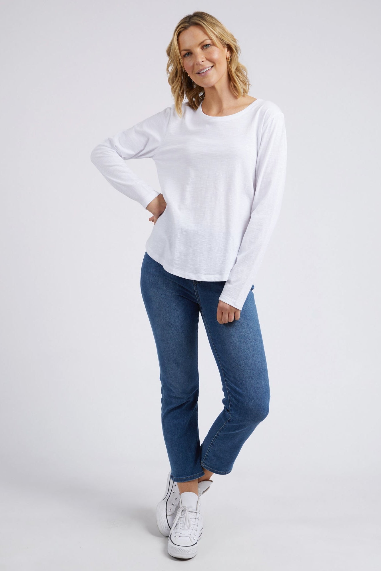 ELM EVERYDAY L/S TEE - WHITE - THE VOGUE STORE