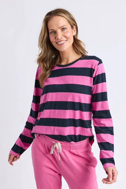 ELM SPRITZ STRIPE L/S TEE - HOT PINK & NAVY STRIPE - THE VOGUE STORE